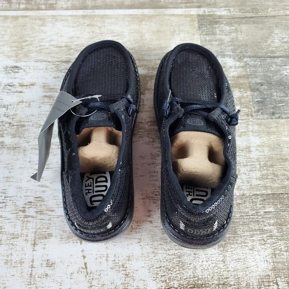 Hey Dude Wendy Funk Mono Sequin Kids Loafer Shoes Sz 13 C13 Black Round Toe